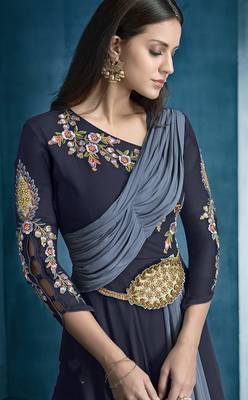 Navy blue embroidered georgette salwar 2