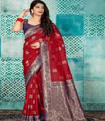 Red Woven Banarsi Silk Blend Saree