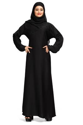 Khadija fashion, plain Imported Nida fabric with black pearl work scarf burqa for islamic girls 1