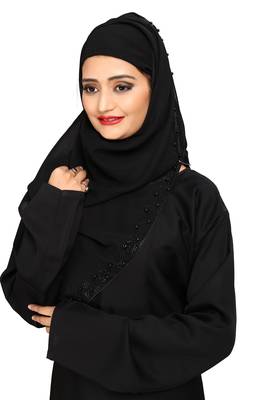Khadija fashion, plain Imported Nida fabric with black pearl work scarf burqa for islamic girls 5