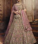 Beige thread embroidery georgette semi stitched lehenga