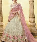 Off-white thread embroidery georgette semi stitched lehenga