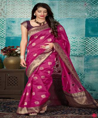 Rani Pink Woven Banarsi Silk Blend Saree 1