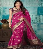 Rani Pink Woven Banarsi Silk Blend Saree