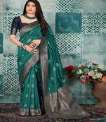Teal  Woven Banarsi Silk Blend Saree