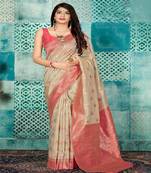 Beige  Woven Banarsi Silk Saree