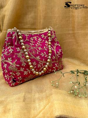 Shoptory India Handicraft Women's Silk Ethnic Rajasthani Hand Bag , Pink 1