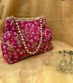 Shoptory India Handicraft Women's Silk Ethnic Rajasthani Hand Bag , Pink