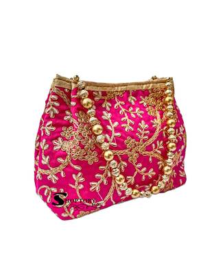 Shoptory India Handicraft Women's Silk Ethnic Rajasthani Hand Bag , Pink 2