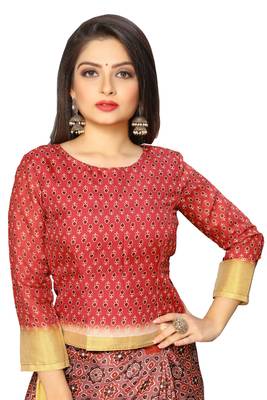 Pink printed pure polyester saree with blouse 5