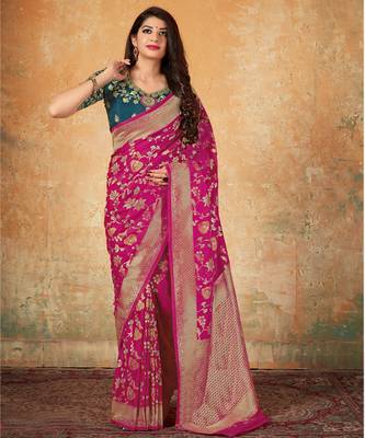 Rani Pink Banarsi Silk Saree 1