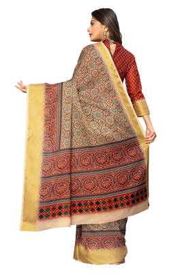 Olive printed pure polyester saree with blouse 5