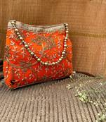 Shoptory India Handicraft Women's Silk Ethnic Rajasthani Hand Bag , Orange