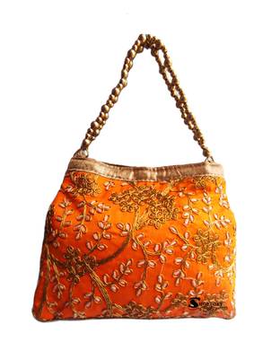 Shoptory India Handicraft Women's Silk Ethnic Rajasthani Hand Bag , Orange 3