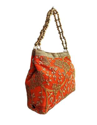 Shoptory India Handicraft Women's Silk Ethnic Rajasthani Hand Bag , Orange 4