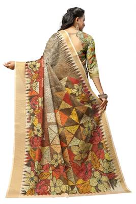 Multicolor printed pure polyester saree with blouse 4