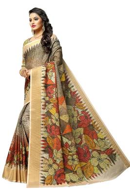Multicolor printed pure polyester saree with blouse 5
