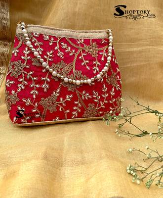 Shoptory India Handicraft Women's Silk Ethnic Rajasthani Hand Bag , Red 1
