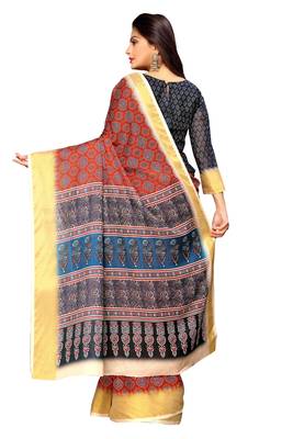 Red printed pure polyester saree with blouse 5
