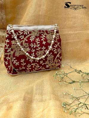 Shoptory India Handicraft Women's Silk Ethnic Rajasthani Hand Bag , Maroon 1