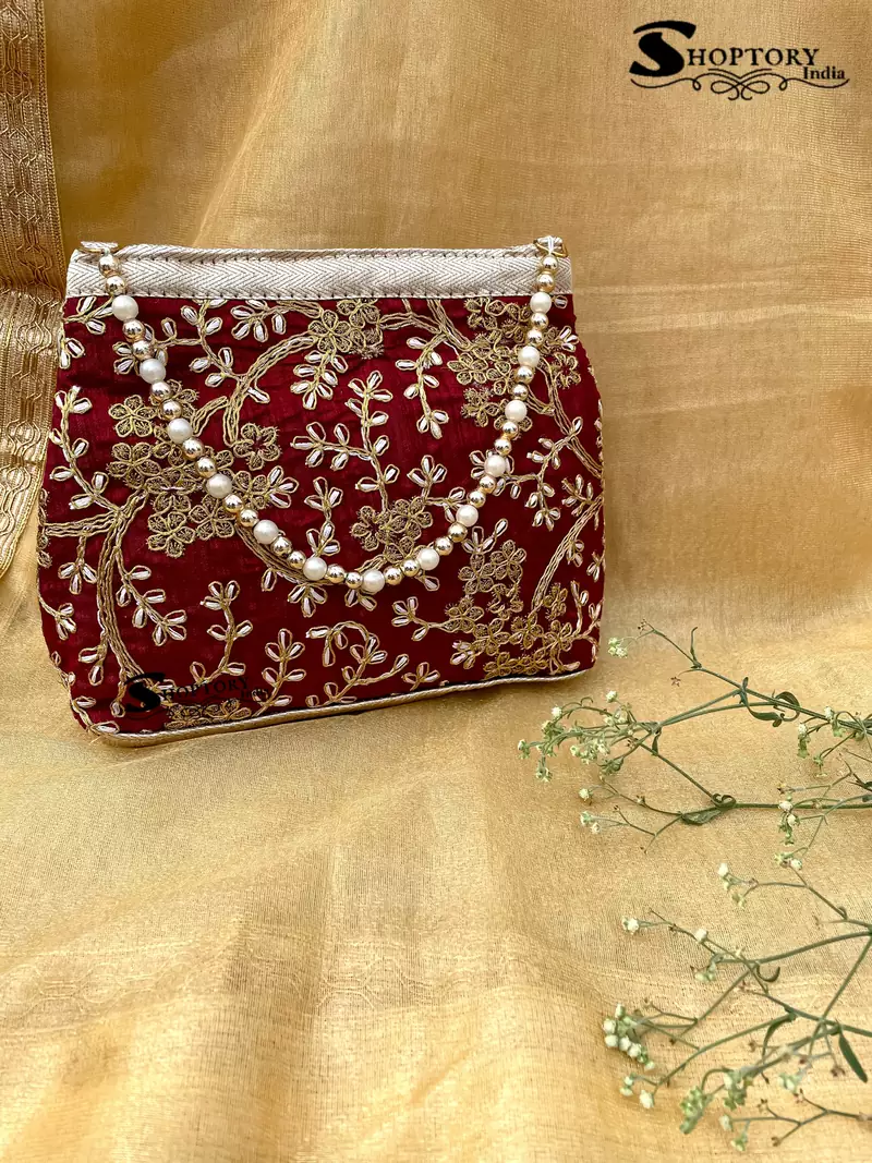 Shoptory India Handicraft Women's Silk Ethnic Rajasthani Hand Bag , Maroon