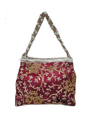 Shoptory India Handicraft Women's Silk Ethnic Rajasthani Hand Bag , Maroon 2