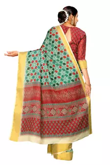 Green printed pure polyester saree with blouse
