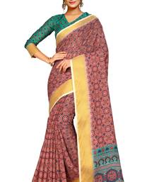 Pink printed pure polyester saree with blouse
