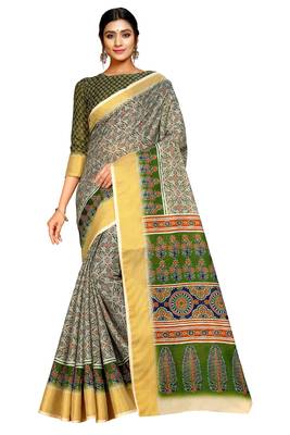 Multicolor printed pure polyester saree with blouse 2