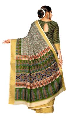 Multicolor printed pure polyester saree with blouse 4