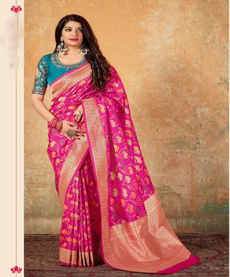Rani Pink Banarsi Silk Saree 1