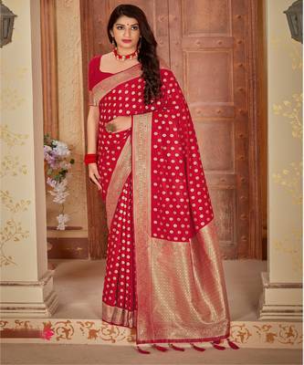 Red Banarsi Silk Blend Saree 1