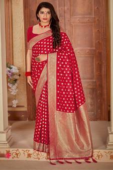 Red Banarsi Silk Blend Saree