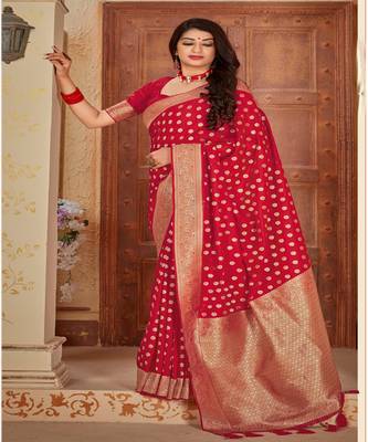 Red Banarsi Silk Blend Saree 2