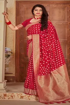 Red Banarsi Silk Blend Saree