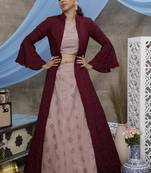 Baby-pink thread embroidery net semi stitched lehenga