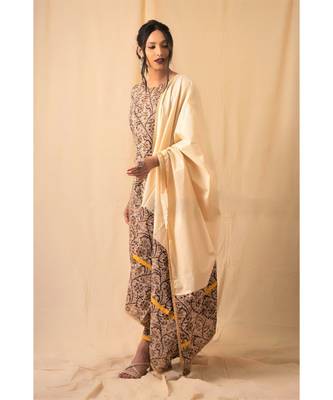 cotton Beige Dhaara KURTA SET 1