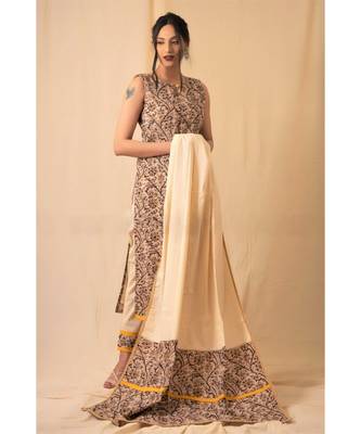 cotton Beige Dhaara KURTA SET 2