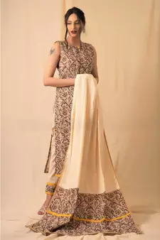 cotton Beige Dhaara KURTA SET