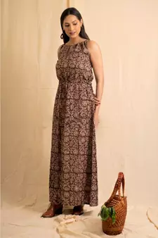 cotton maroon Jheel maxi DRESS