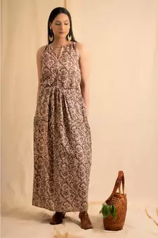 cotton Beige Vasudha maxi DRESS