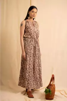 cotton Beige Vasudha maxi DRESS
