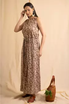 cotton Beige Vasudha maxi DRESS