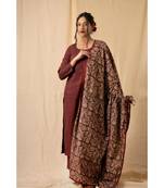 cotton maroon Rosewood KURTI PANT WIRTH DUPATTA