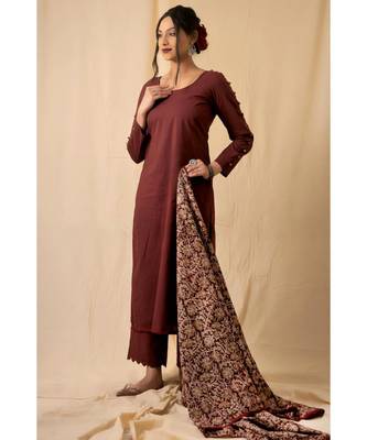 cotton maroon Rosewood KURTI PANT WIRTH DUPATTA 3