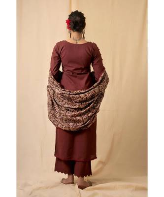 cotton maroon Rosewood KURTI PANT WIRTH DUPATTA 5