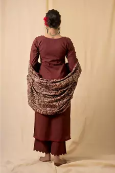 cotton maroon Rosewood KURTI PANT WIRTH DUPATTA