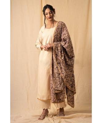 cotton Beige PRAKRUTI KURTI PANT WIRTH DUPATTA 2