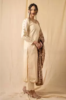 cotton Beige PRAKRUTI KURTI PANT WIRTH DUPATTA