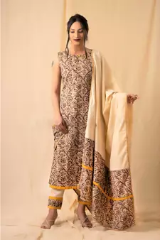 cotton Beige PRAKRUTI KURTI PANT WIRTH DUPATTA